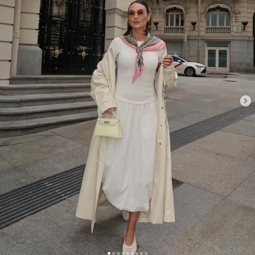 ZARA SS25 NEW WOMAN LONG BALLOON COMBINATION DRESS ECRU 4174/208/712 MEDIUM M